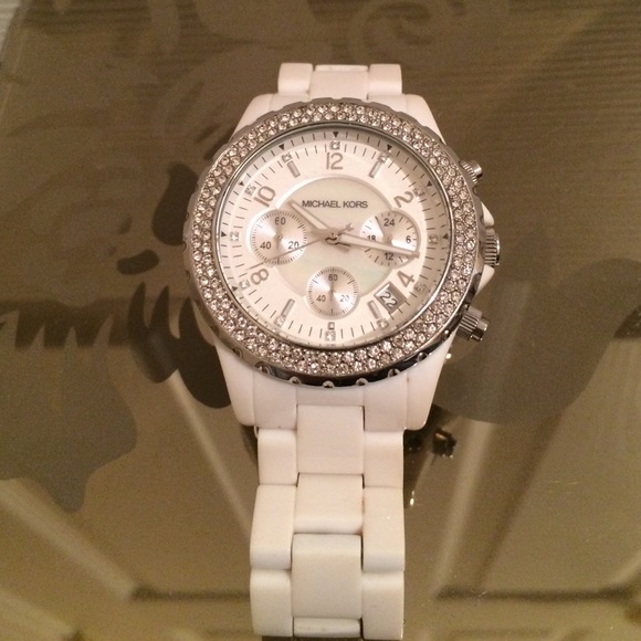 Michael Kors white crystal-encrusted watch