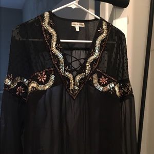 Six's & sevens black blouse with front detail