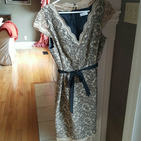 Calvin Klein Dresses & Skirts - Calvin Klein size 14 nude and black lace dress.