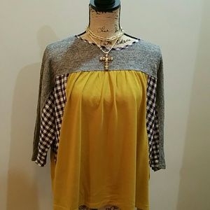 Navy gingham plaid accented top