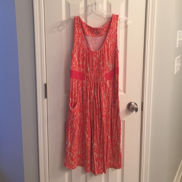 Orange and cream maternity dress with pockets