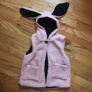 Fuzzy pink rabbit ears vest NWOT