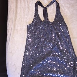 Sequin tank with satin t-back straps