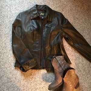 Italian Brown Distressed Leather Jacket, S