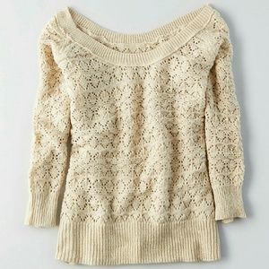 NWT large AE crochet off the shoulder sweater