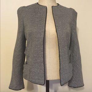 Black & Grey Tweed Blazer w/black Beaded Trim