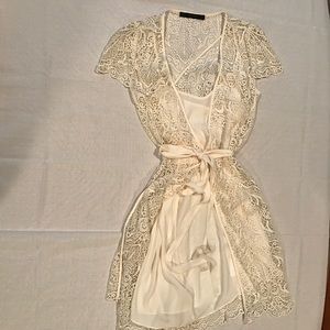 Zara White Lace Slip Dress Set - Size M