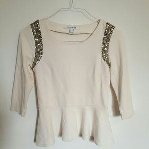 Cream and Gold Sequin Peplum Blouse