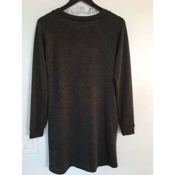 Charcoal LongSleeve Sweater Dress Button Accent - Picture 4 of 4