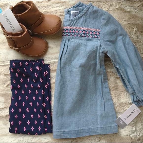 🌸Carter's Embroidered Chambray Top & Leggings