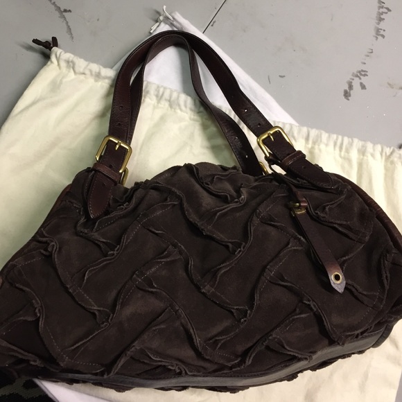 Brown suede and leather tote