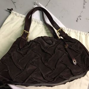 Brown suede and leather tote
