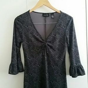 Black & Gray Paisley Dress w/ Bell Sleeves