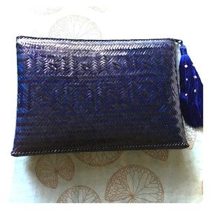 Vintage navy bamboo clutch. With silk tassel