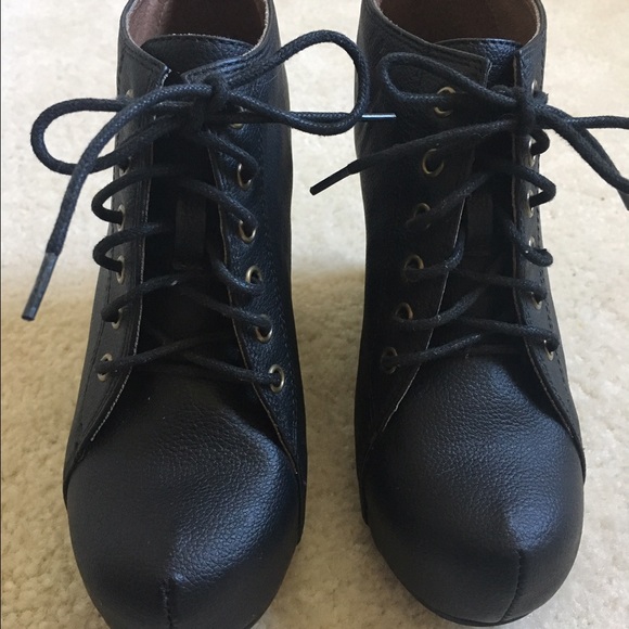 Jeffrey Campbell 99 Tie Black Wedge Booties sz 6 - Picture 2 of 4