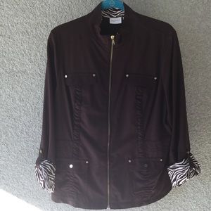 CHICO'S  ZENERGY  BROWN JACKET AND PANTS SZ 2