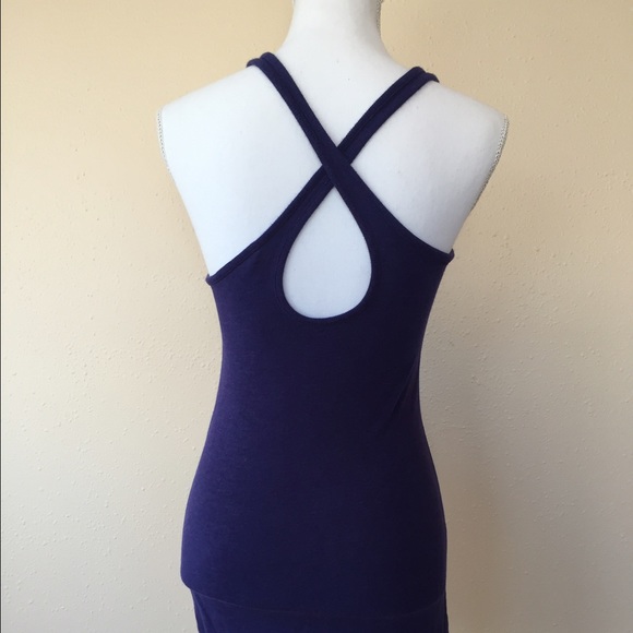 Athleta Blue Back Cross Stretch Long Yoga Tank XXS - Picture 2 of 4