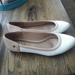 White and nude flats