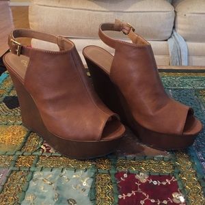 Qupid peep toe wedge booties