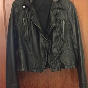 Free People Black Vegan Leather Hooded Jacket