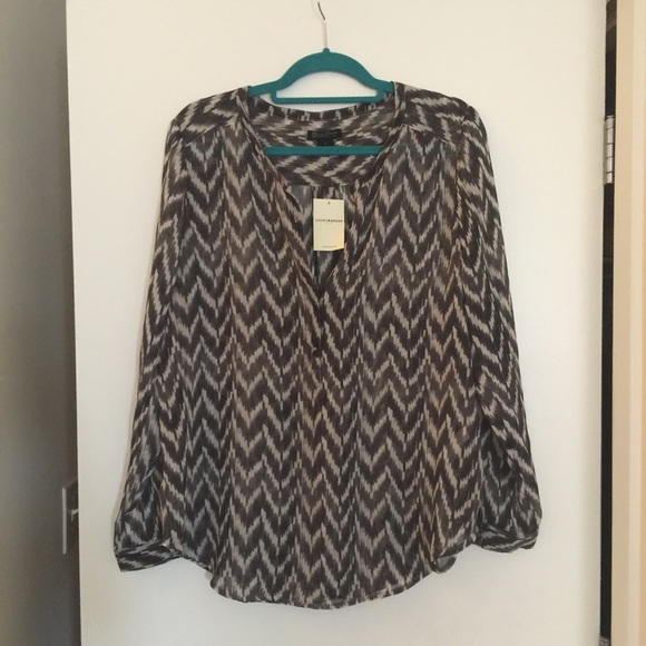 NWT Lucky Brand Black/White Ikat Blouse