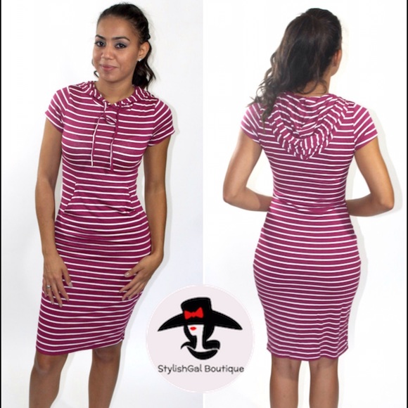 Burgundy/White Striped Dress