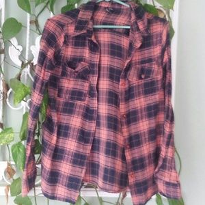 Coral & Blue Plaid Shirt