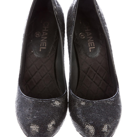 CHANEL Shoes - Authentic Chanel Sequin Black High Heel Shoes