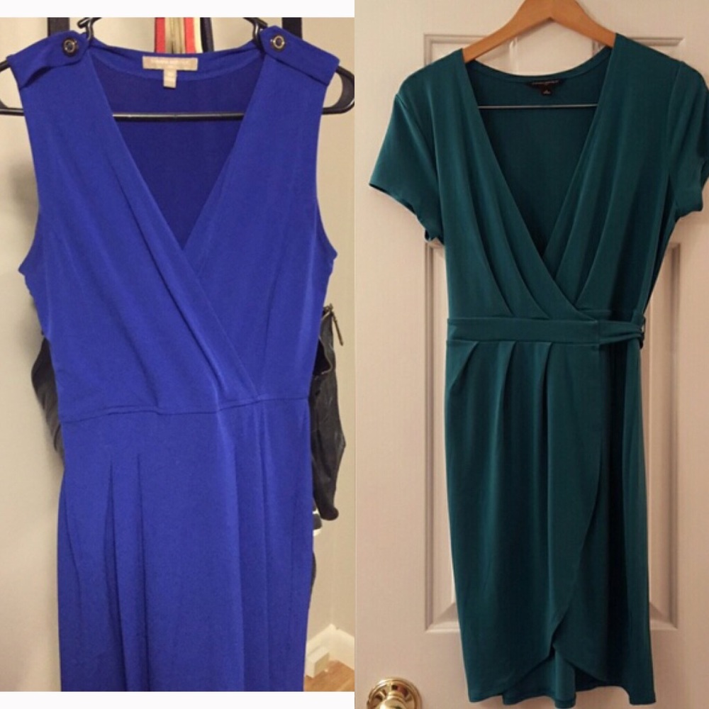 2 Banana Republic wrap dresses in cobalt and teal