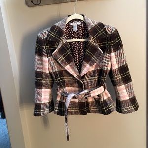 CAbi plaid lined 3/4 sleeve blazer