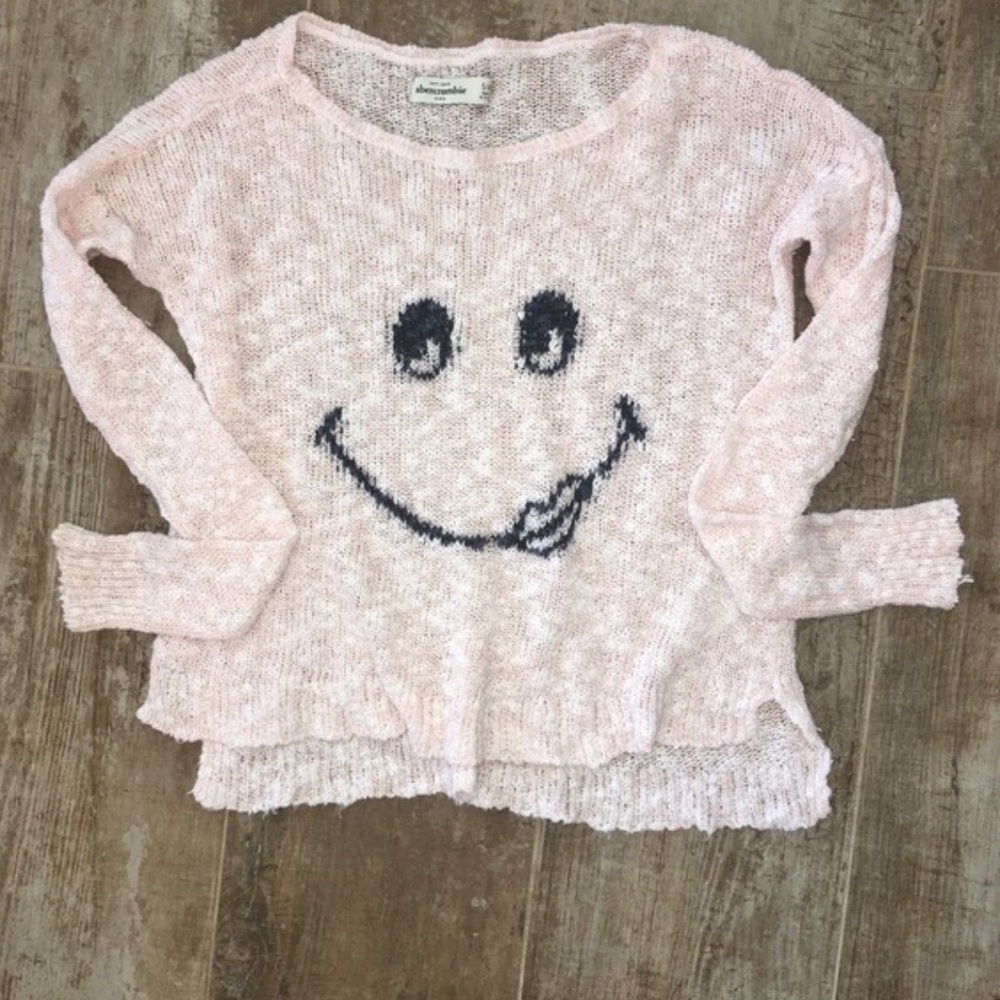 abercrombie kids Pale Pink "Smile" Sweater Sz S/M - Picture 5 of 6