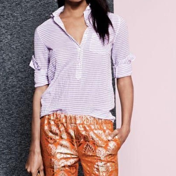 J Crew Striped Popover Buttondown Shirt Size 10 - Picture 1 of 4