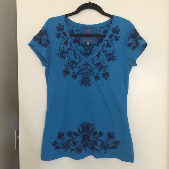 Beautiful Johnny Was Floral Embroidered Cotton Tee