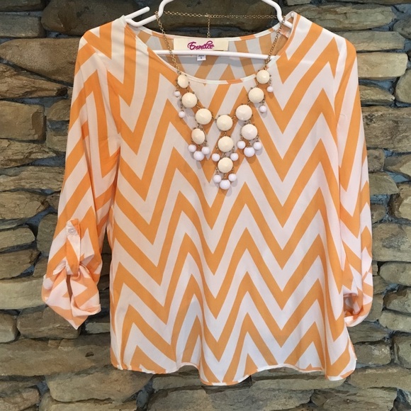 Chevron Blouse with White Bubble Necklace