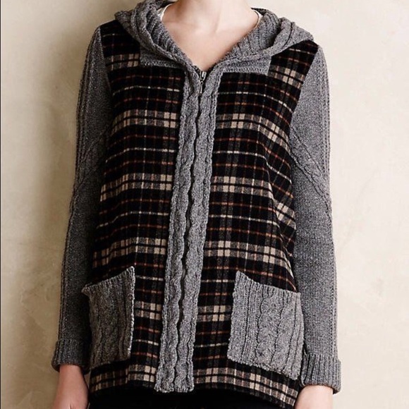 Anthropologie Moth Plaid Hooded Derry Sweater