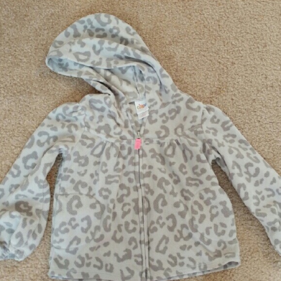 Girls gray leopard print fleece jacket