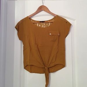 Dillard's Mustard Front Tie Top