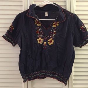 Fab'rik Medium Cropped Navy Boho Top