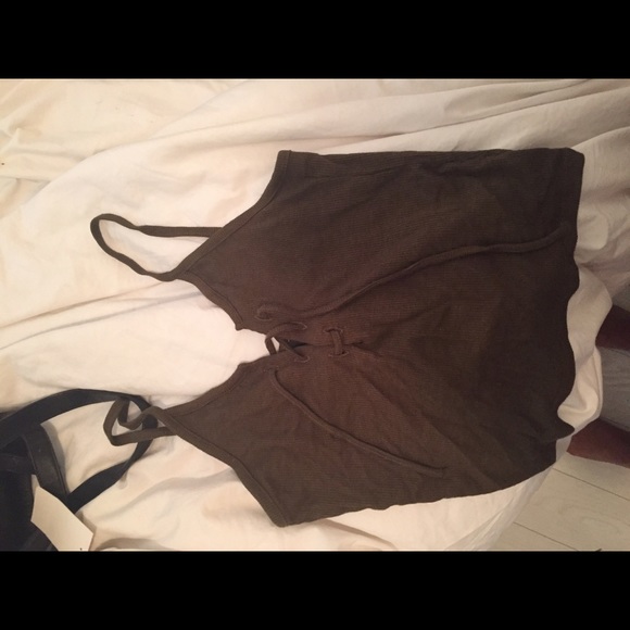 TOPSHOP OLIVE GREEN LACE UP TANK