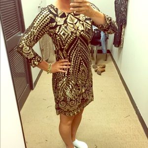 Gianni Bini Baroque Gold and Black Sequin Dress