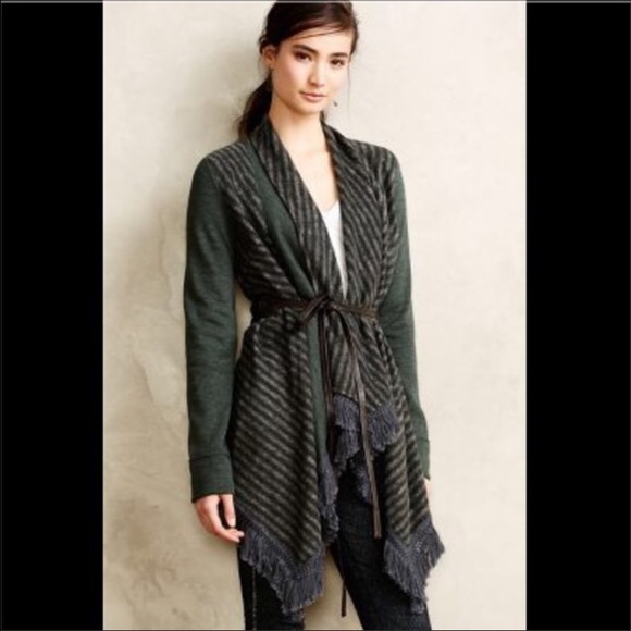 Anthro 'Elise Blanket Cardigan' Green Combo, Small