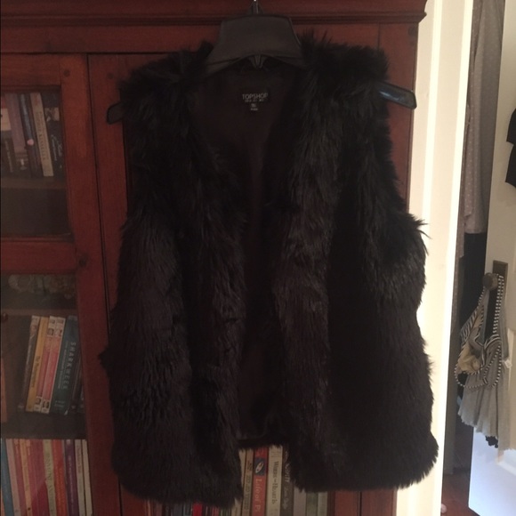 Topshop Black Faux Fur Vest