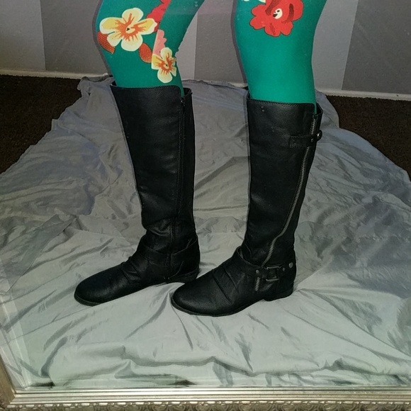 Black knee high belted boots size 9