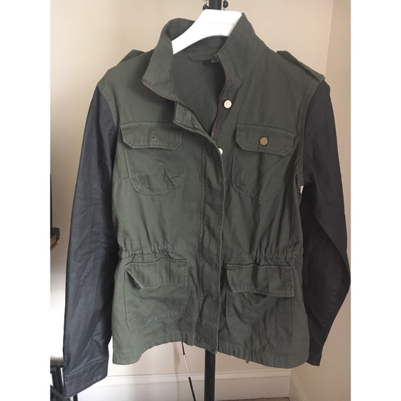 Women's Military Jacket w/ Leather Sleeves