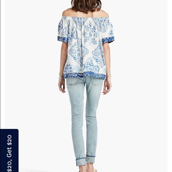 Lucky Brand 'Blue Tile' off-the shoulder top XS - Picture 2 of 4