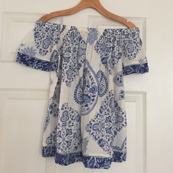 Lucky Brand 'Blue Tile' off-the shoulder top XS - Picture 3 of 4