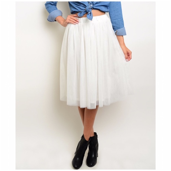 WHITE TULLE MIDI SKIRT - Picture 2 of 4