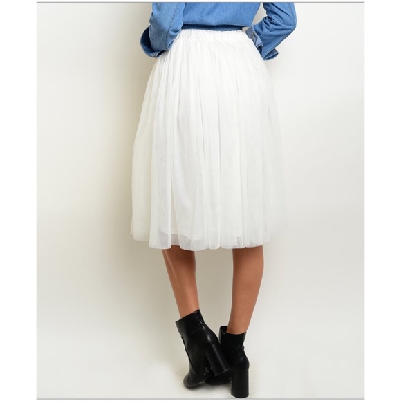 WHITE TULLE MIDI SKIRT - Picture 3 of 4