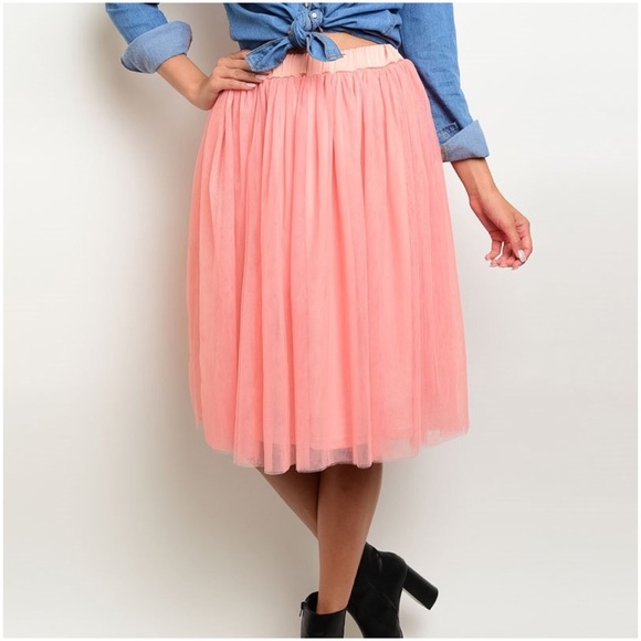 Pink Tulle Midi Skirt - Picture 4 of 8