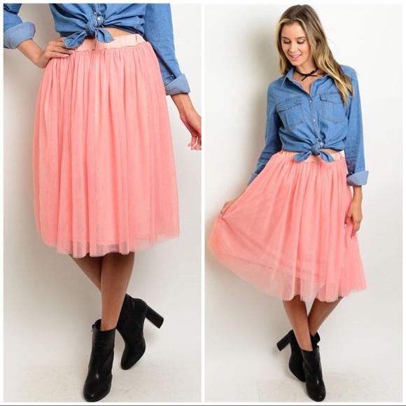 Pink Tulle Midi Skirt - Picture 2 of 8